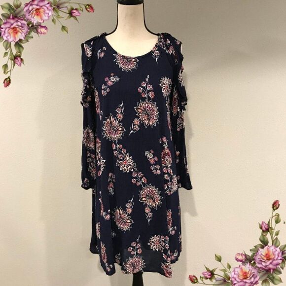 Floral cold shoulder long sleeve dress - Picture 1 of 10